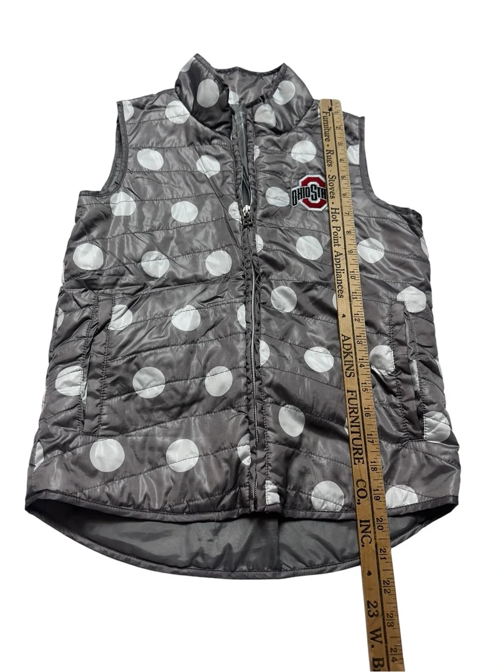 Ohio State Buckeyes Girls M Gray Polka Dot Puffer Vest OSU Game Day NCAA